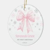 Roze Bow Coquette Ribbon Baby Meisje 1e Kerstmis Keramisch Ornament (Links)