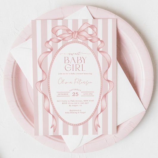  Roze Bow Coquette Ribbon Baby Meisje Douche Kaart