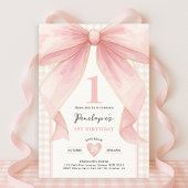  Roze Bow Coquette Ribbon Girl 1e Verjaardag Kaart