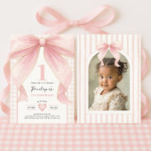  Roze Bow Coquette Ribbon Girl 1e Verjaardag Kaart