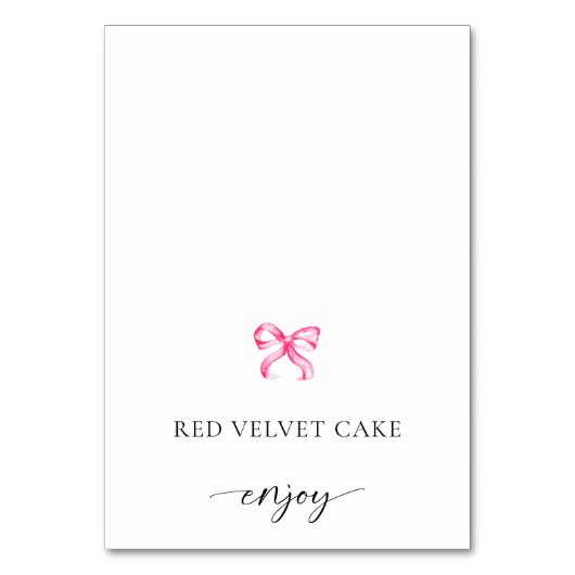 Roze Bow Coquette Tented Food Label Trouwbuffet Kaart (Voorkant)
