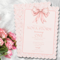 Roze Bow Coquette Toile Demask Milestone Verjaarda