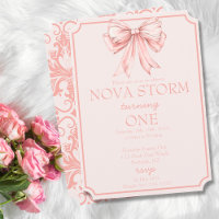 Roze Bow Coquette Toile Demask Milestone Verjaarda