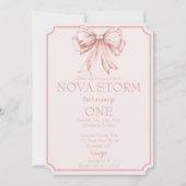 Roze Bow Coquette Toile Demask Milestone Verjaarda Kaart (Voorkant)