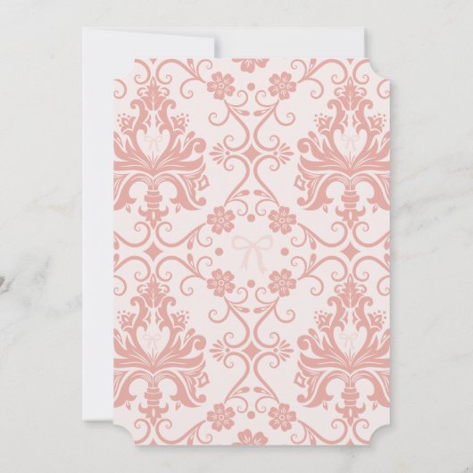 Roze Bow Coquette Toile Demask Milestone Verjaarda Kaart (Achterkant)