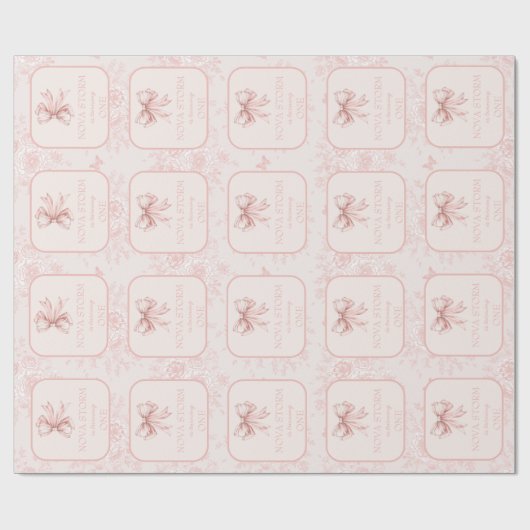 Roze Bow Coquette Toile Milestone Custom Verjaarda Cadeaupapier (Vlak)