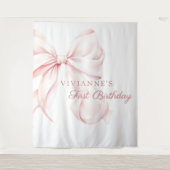 Roze Bow Coquette Verjaardag Achtergrond Wandkleed (Voorkant)