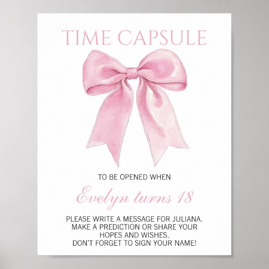 Roze Bow Coquette Verjaardag Tijd Capsule Teken Poster (Voorkant)