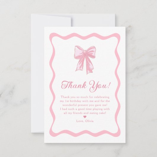 Roze Bow Coquette Verjaardagsfeest Foto Bedankkaart