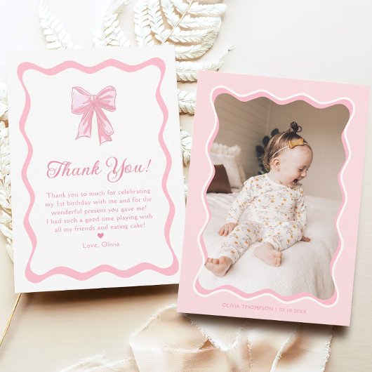 Roze Bow Coquette Verjaardagsfeest Foto Bedankkaart