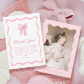Roze Bow Coquette Verjaardagsfeest Foto Bedankkaart