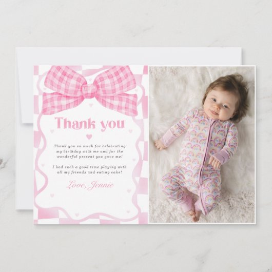 Roze Bow Coquette Verjaardagsfeestje Bedankkaart (Voorkant)