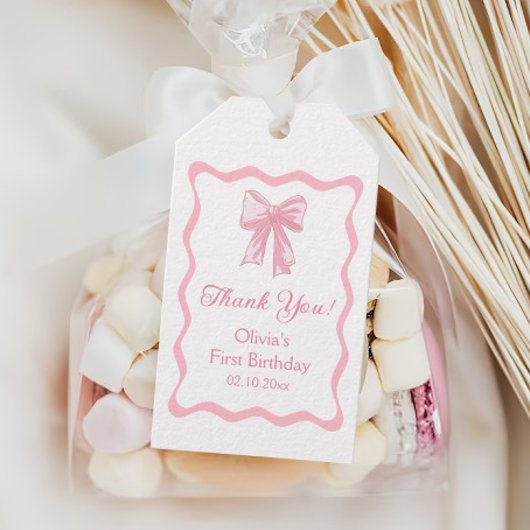 Roze Bow Coquette Verjaardagsfeestje Cadeaulabel