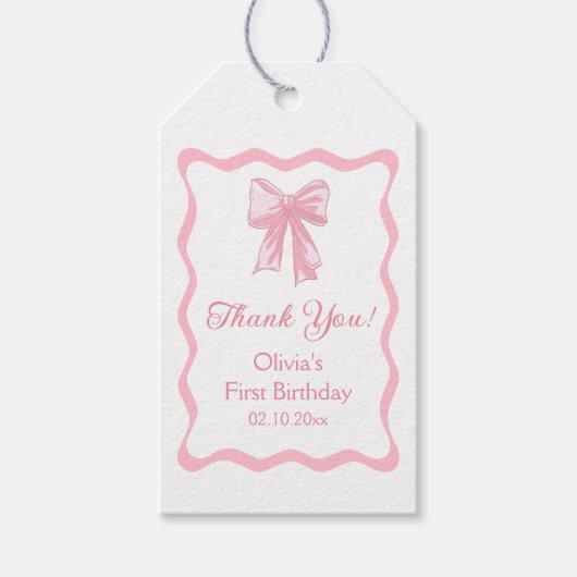 Roze Bow Coquette Verjaardagsfeestje Cadeaulabel (Voorkant)