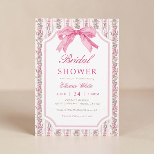 Roze Bow Coquette Vrijgezellenfeest Kaart