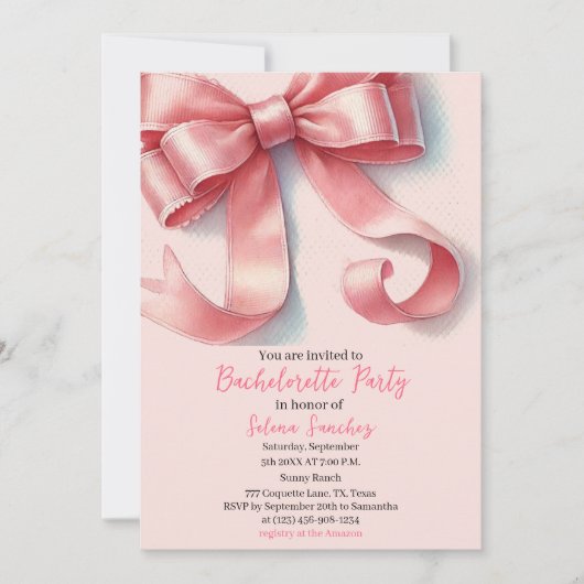 Roze Bow Coquette Waterverf vrijgezellenfeest Kaart (Voorkant)