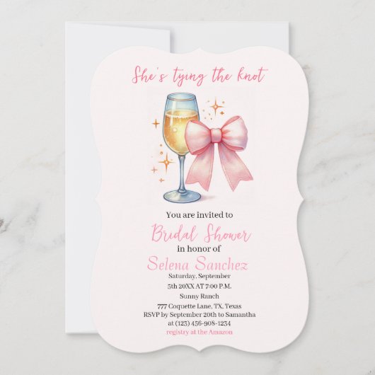 Roze Bow Coquette Waterverf Vrijgezellenfeest Kaart (Voorkant)