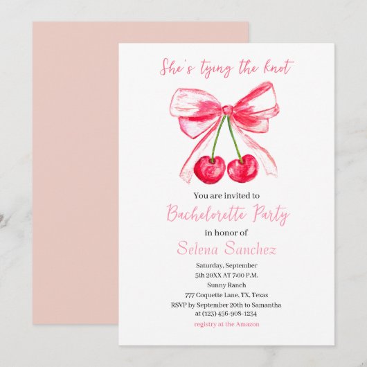 Roze Bow Coquette Waterverf vrijgezellenfeest Kaart (Voorkant / Achterkant)