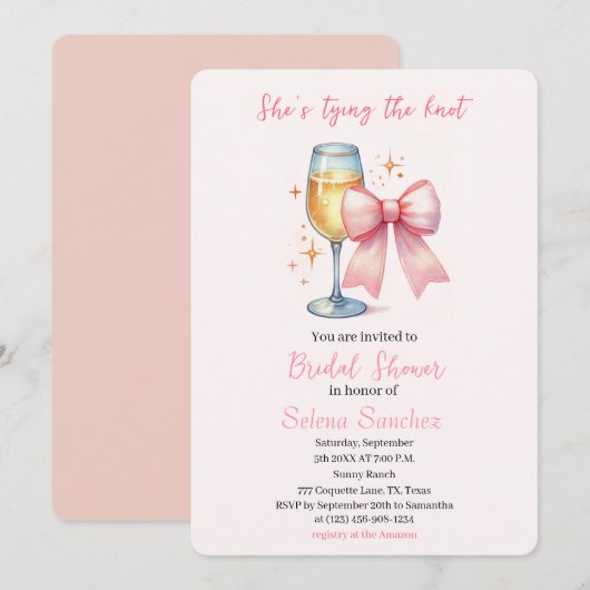 Roze Bow Coquette Waterverf Vrijgezellenfeest Kaart (Voorkant / Achterkant)