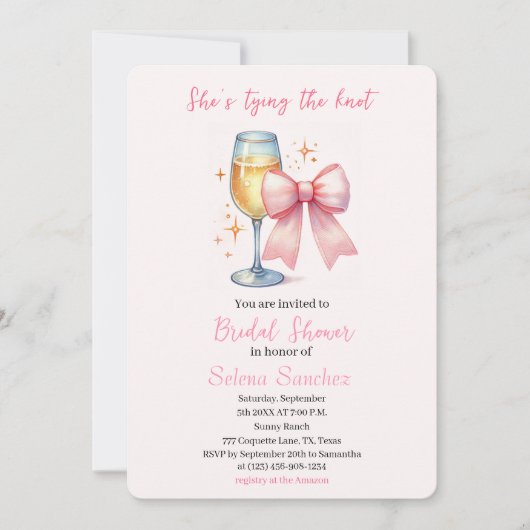 Roze Bow Coquette Waterverf Vrijgezellenfeest Kaart (Voorkant)