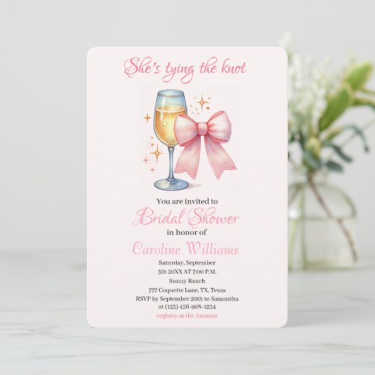 Roze Bow Coquette Waterverf Vrijgezellenfeest Kaart (Staand voorkant)