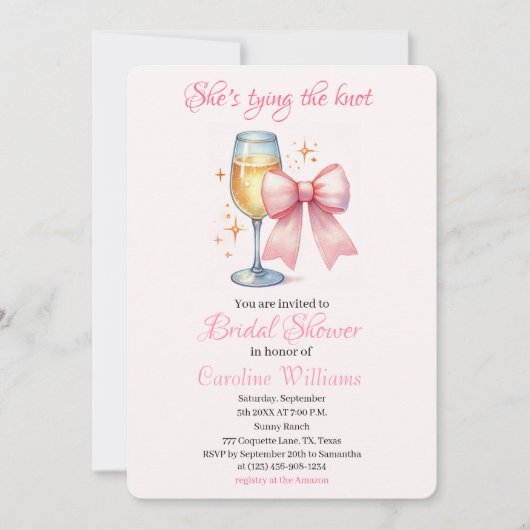 Roze Bow Coquette Waterverf Vrijgezellenfeest Kaart (Voorkant)