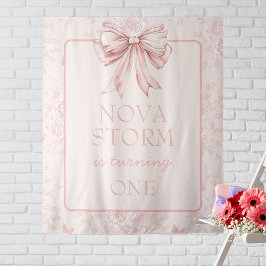 Roze Bow Coquette Whimsy Toile Custom Welkom Teken Wandkleed