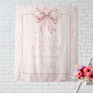 Roze Bow Coquette Whimsy Toile Custom Welkom Teken Wandkleed