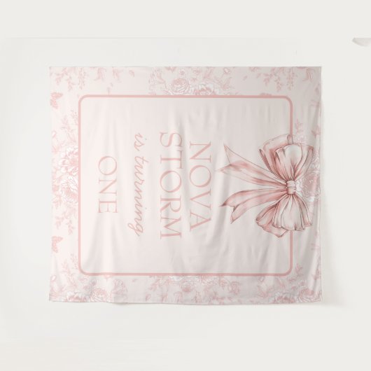 Roze Bow Coquette Whimsy Toile Custom Welkom Teken Wandkleed (Voorkant (horizontaal))