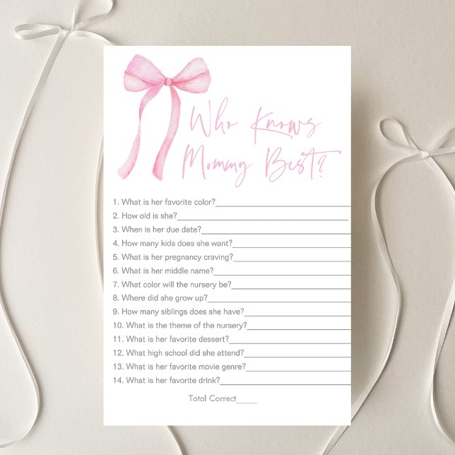 Roze Bow Coquette Wie kent mama beste spel (Creator heeft geüpload)