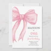 Roze Bow Coquette Wil Een Meisje Eerste Verjaardag Kaart (Voorkant)