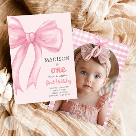 Roze Bow Coquette Wil Een Meisje Eerste Verjaardag Kaart
