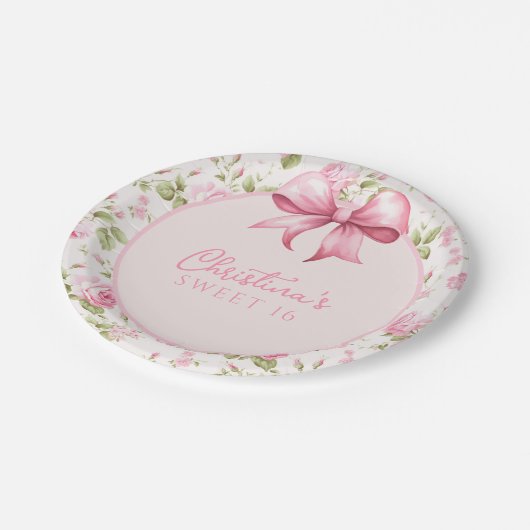 Roze Bow Coquette Zoet 16 Papieren Bordje (Gekanteld)