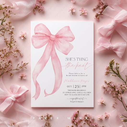 Roze Bow Corquette Tying The Knot Vrijgezellenfees Kaart