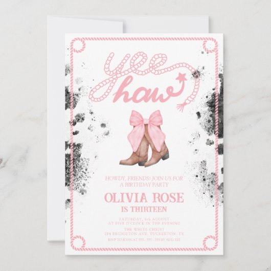 Roze Bow & Cowgirl Laarzen Coquette Western Verjaa Kaart (Voorkant)
