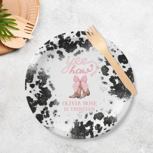 Roze Bow & Cowgirl Laarzen Coquette Western Verjaa Papieren Bordje