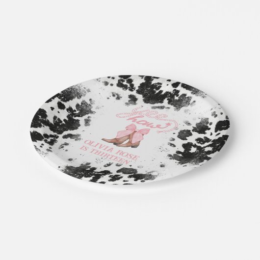 Roze Bow & Cowgirl Laarzen Coquette Western Verjaa Papieren Bordje (Gekanteld)