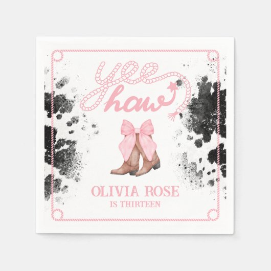 Roze Bow & Cowgirl Laarzen Coquette Western Verjaa Servet (Voorkant)