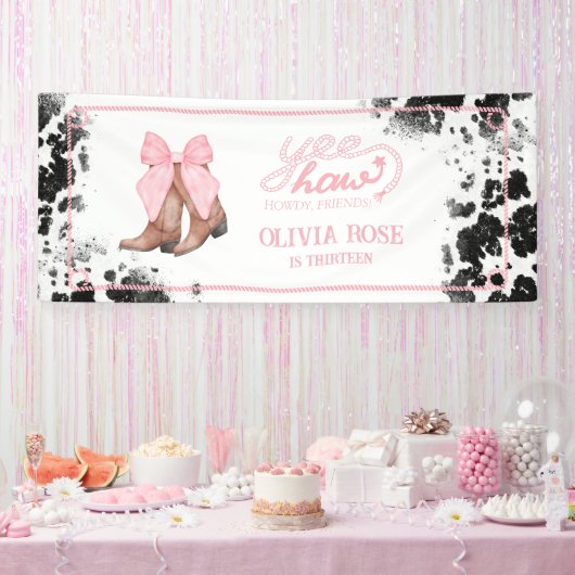 Roze Bow & Cowgirl Laarzen Coquette Western Verjaa Spandoek (Feest)
