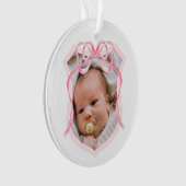 Roze Bow Crest doopsel foto Ornament (voorkant)