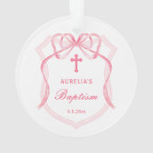 Roze Bow Crest doopsel foto Ornament (achterkant)
