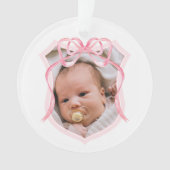 Roze Bow Crest doopsel foto Ornament (voorkant)