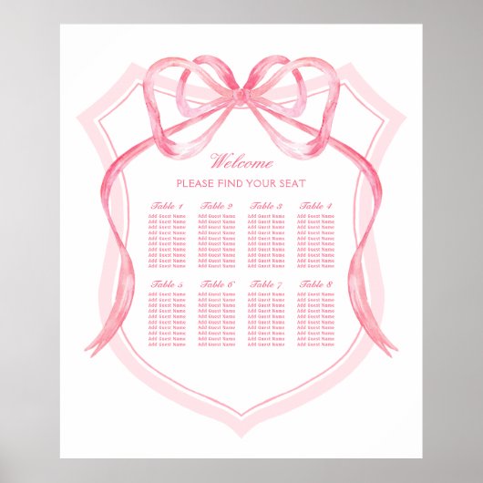 Roze Bow Crest Doopsel Zitting Grafiek Poster (Voorkant)