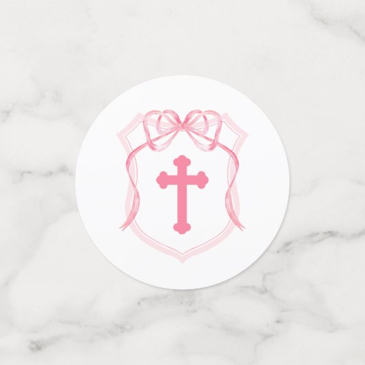 Roze Bow Crest dooptafel Confetti (Kleine voorkant)