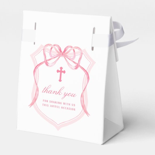 Roze Bow Crest dooptent Bedankdoosjes (Achterkant)