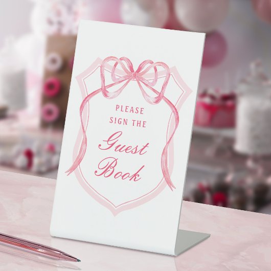 Roze Bow Crest Guest Book voetstuk teken Reclamebord Met Voetstuk