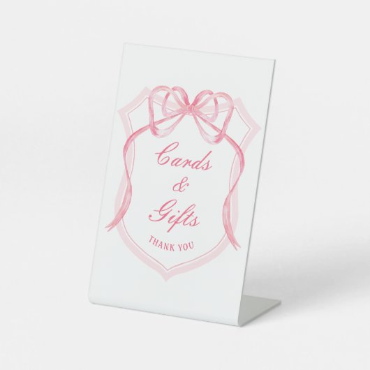 Roze Bow Crest Kaarten & Geschenken Reclamebord Met Voetstuk (Voorkant)