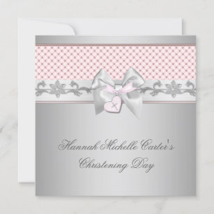 Roze bow Cross Girls Roze Baptisme Chirstening Kaart