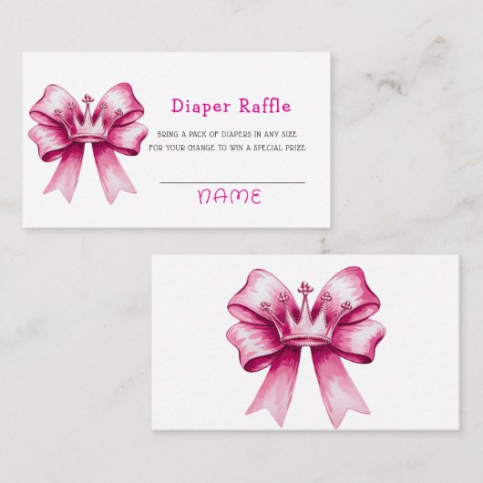 Roze Bow & Crown Baby shower Luier Raffle Visitekaartje (Voorkant / Achterkant)