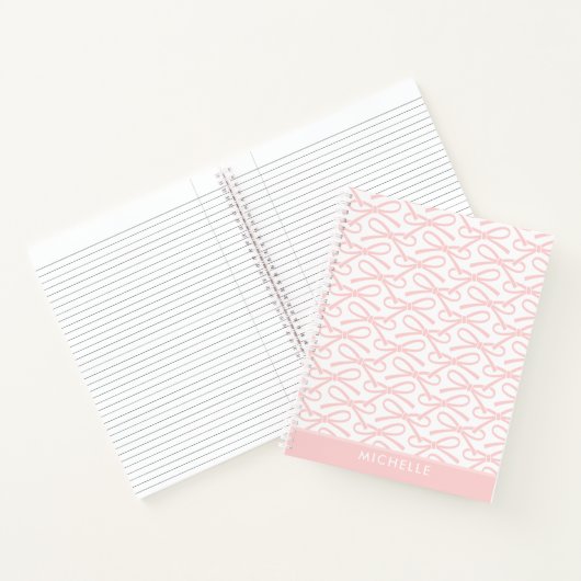 Roze Bow Custom Name Spiral Notitieboek (Binnen)